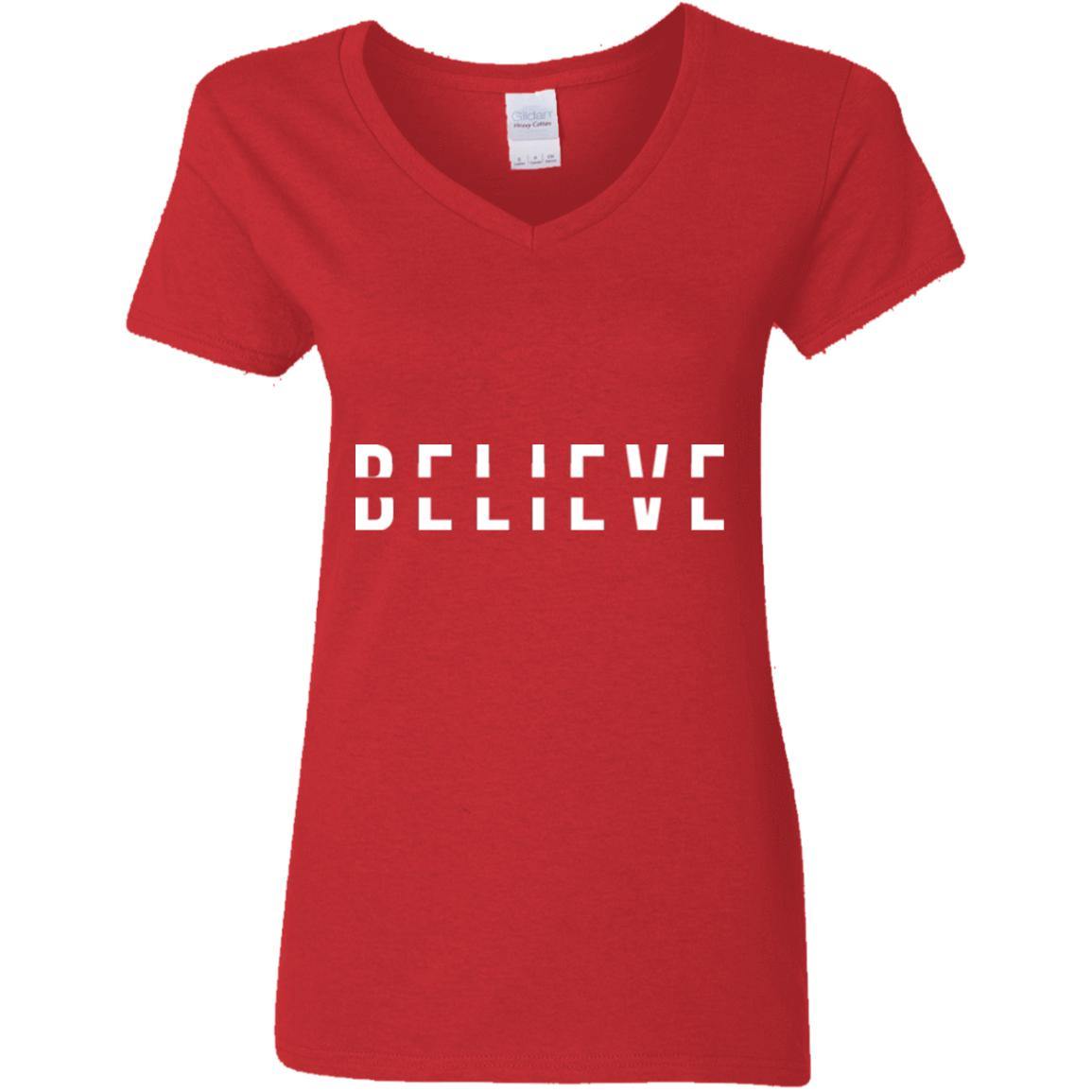 BELIEVE Ladies' V-Neck T-Shirt - Wear What Inspires You